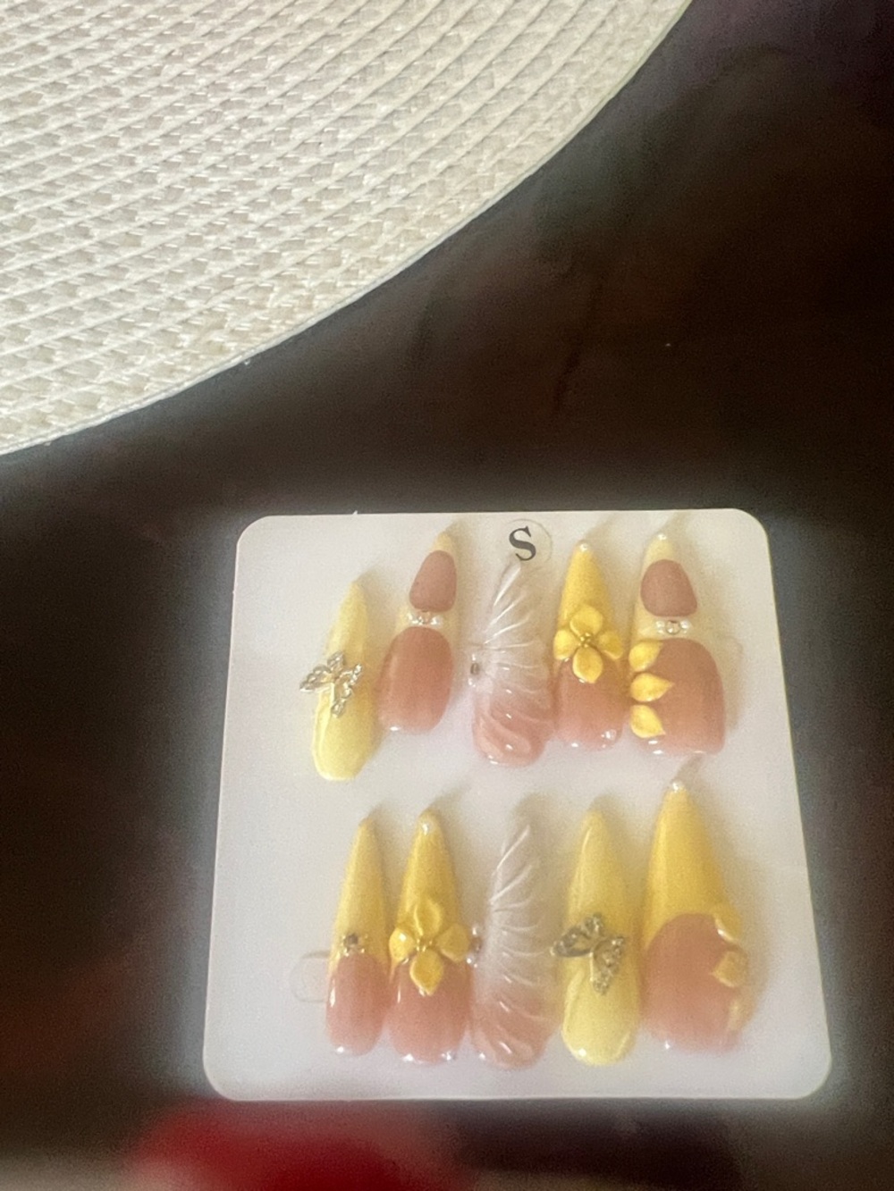Yellow and Mauve 3D Floral Press-On Nail Set